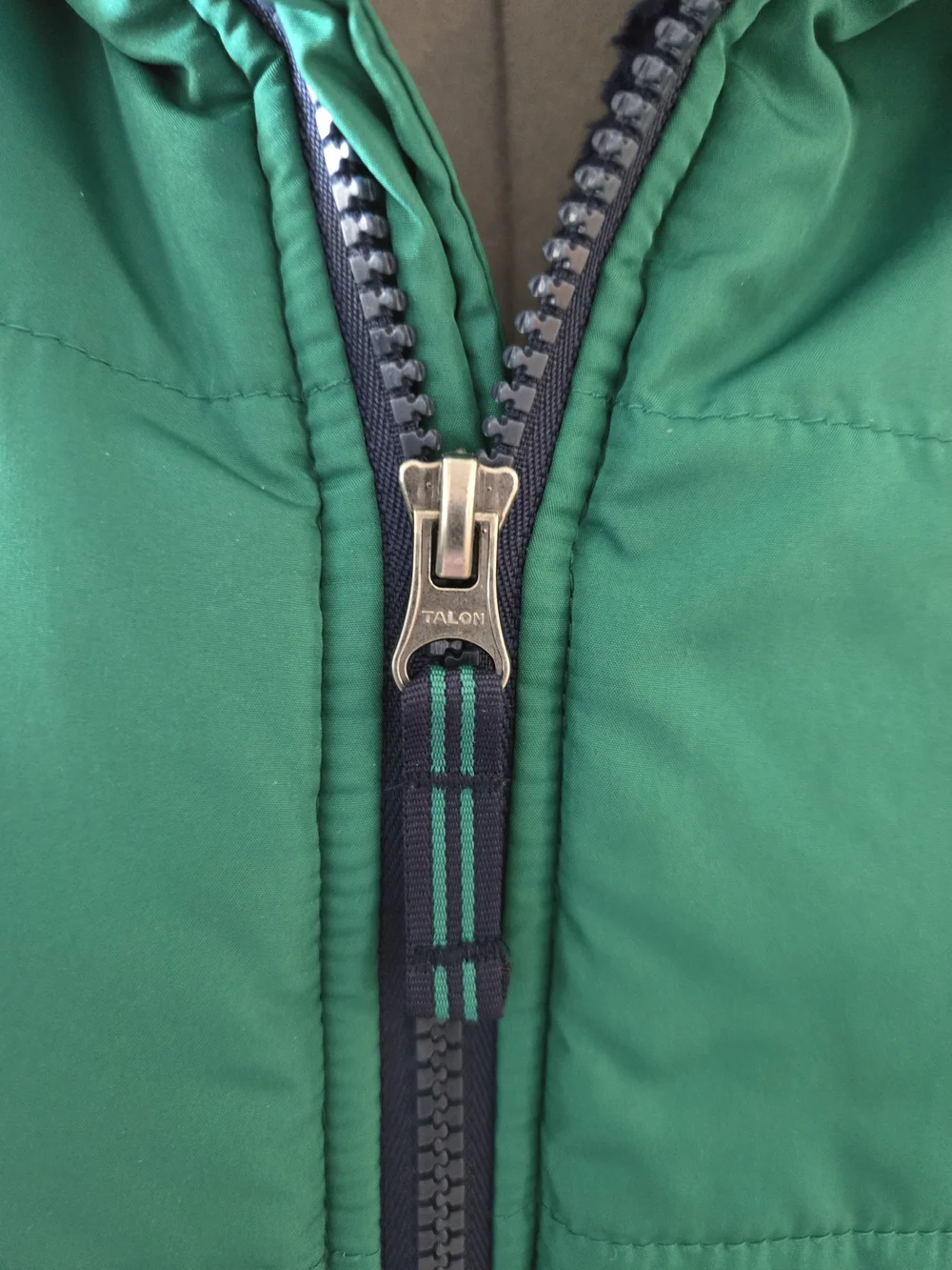 Lands' End Green Hooded Puffer Jacket Navy Lined W/ Optional fleece Thumb Holes